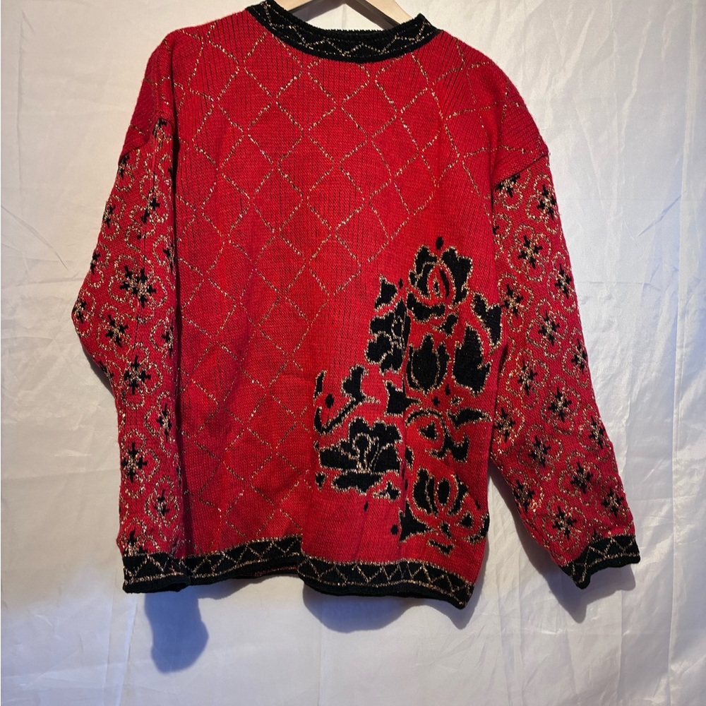 Vintage 80’s Justin Todd Vibrant Red and Black Patterned Sweater